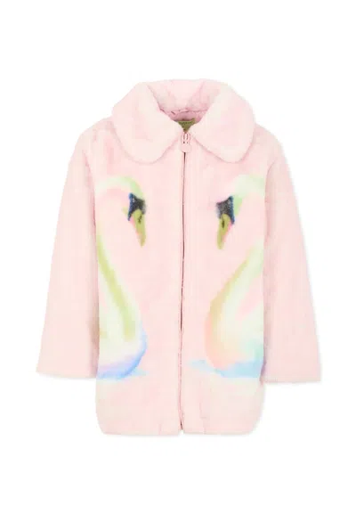 STELLA MCCARTNEY LILAC FAUX FUR COAT FOR GIRL WITH SWANS
