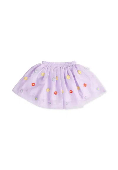 Stella Mccartney Lilac Skirt For Baby Girl With All-over Embroidered Colorful Flowers In Purple