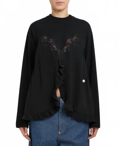 Stella Mccartney Lingerie Lace Insert Long Sleeve Top In Black