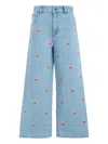 Stella Mccartney Lip-embroidered Cotton Jeans In Blue