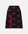 Stella Mccartney Lips Graphic Knit Mid-rise Midi Skirt In Black And Red