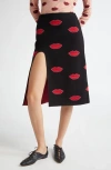 Stella Mccartney Lips Graphic Knit Mid-rise Midi Skirt In Black/ Red
