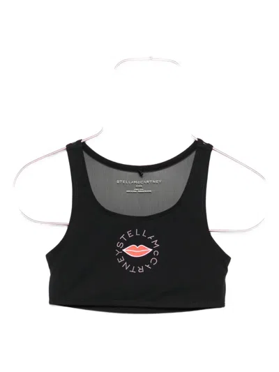 Stella Mccartney Kids' Lips-print Cropped Top In Black