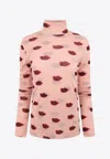 Stella Mccartney Long-sleeve Lips Print Turtleneck Top In Pink