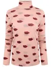 Stella Mccartney Long-sleeve Lips Print Turtleneck Top In Pink