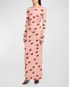 Stella Mccartney Ruched Printed Tulle Maxi Dress In 5765 Dusty Rose