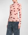 Stella Mccartney Long-sleeve Lips Print Turtleneck Top In 5765 Dusty Rose