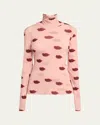 Stella Mccartney Long-sleeve Lips Print Turtleneck Top In Dusty Rose