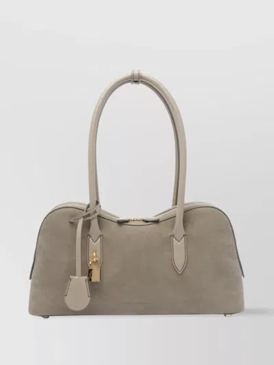 Stella Mccartney Lock Suede Shoulder Bag In Neutral