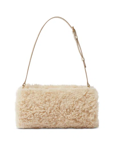 Stella Mccartney Logo Bracelet Faux Shearling Pouch In Neutral