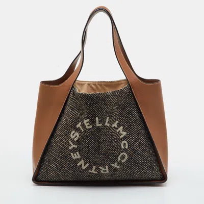Pre-owned Stella Mccartney Logo Brown Wool And Faux Leather Tote