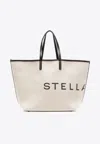 Stella Mccartney Spacious Structured Tote Bag With Bold Logo In Ecru