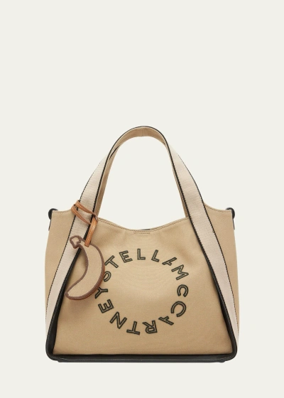 Stella Mccartney Logo Canvas Shopper Tote Bag In Sand
