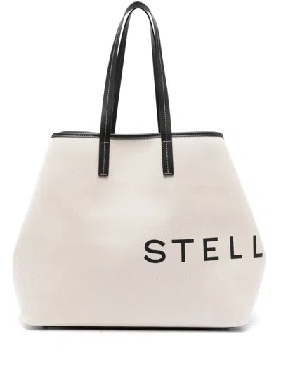 Stella Mccartney Logo Canvas Tote Bag In Beige