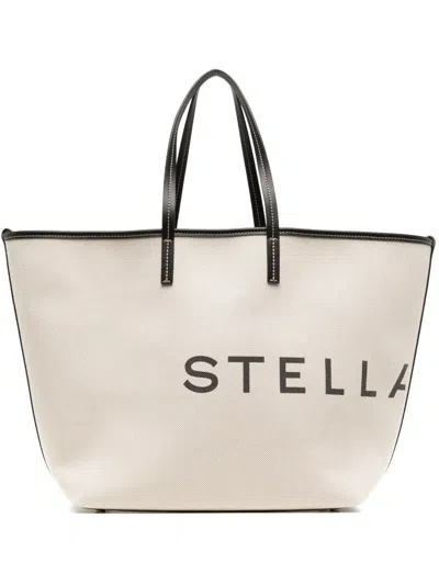 Stella Mccartney Logo Canvas Tote Bag In Beige