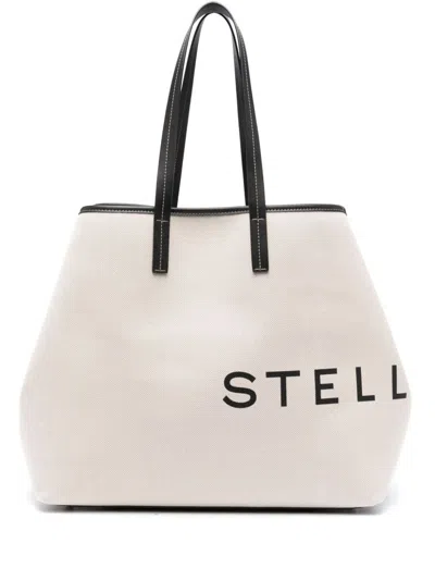 Stella Mccartney Logo Canvas Tote Bag In Beige