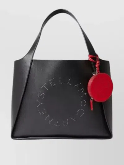Stella Mccartney Logo Charm Coin Purse Round Wrist Strap In Black