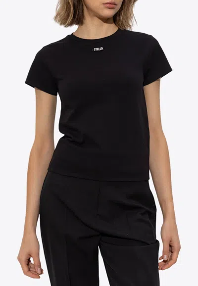 Stella Mccartney Logo-charm Crewneck T-shirt In Black