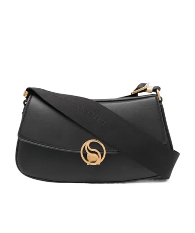 Stella Mccartney Logo Clasp Flap Shoulder Bag In Black