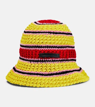 Stella Mccartney Logo Cotton Crochet Bucket Hat In Yellow