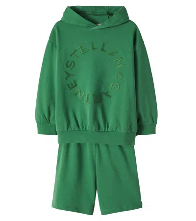 Stella Mccartney Kids' Logo Cotton Fleece Hoodie And Shorts Set In Green