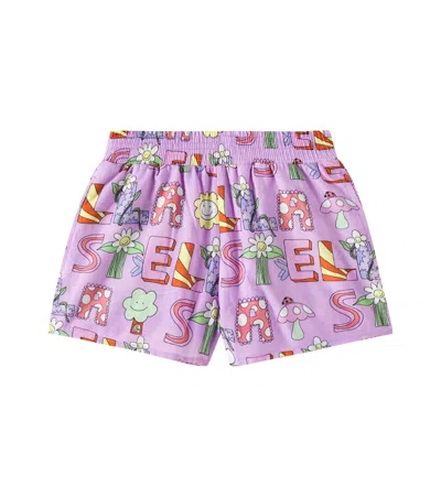 Stella Mccartney Kids' Logo Cotton Shorts In Purple