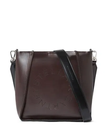 Stella Mccartney Logo-cut Leather Shoulder Bag In Brown