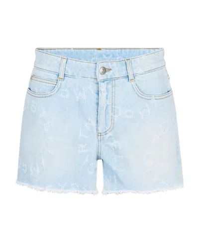 Stella Mccartney Logo Denim Shorts In Blue