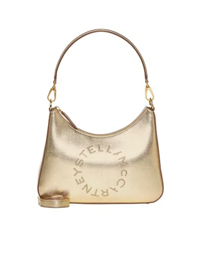 Stella Mccartney Logo Detailed Metallic Shoulder Bag In Gold