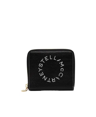 Stella Mccartney Logo Detailed Zip-up Card Holder In Black