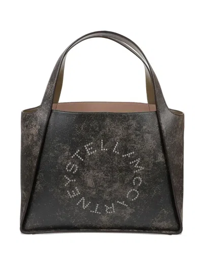 Stella Mccartney Logo Distressed Leather Tote Bag In Gray