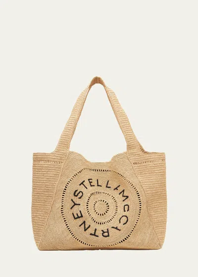 Stella Mccartney Logo Eco Crochet Raffia Tote Bag In Neutral
