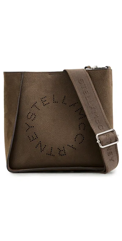 Stella Mccartney Logo Embossed Grainy Alter Suede Crossbody Bag Moka In Brown