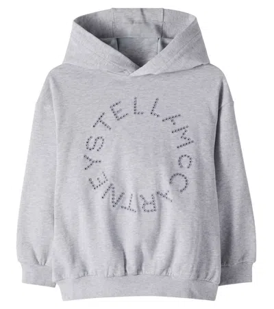 Stella Mccartney Kids' Logo Embroidered Cotton Hoodie In Gray