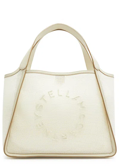 Stella Mccartney Logo-embroidered Crochet-mesh Tote In Neutral