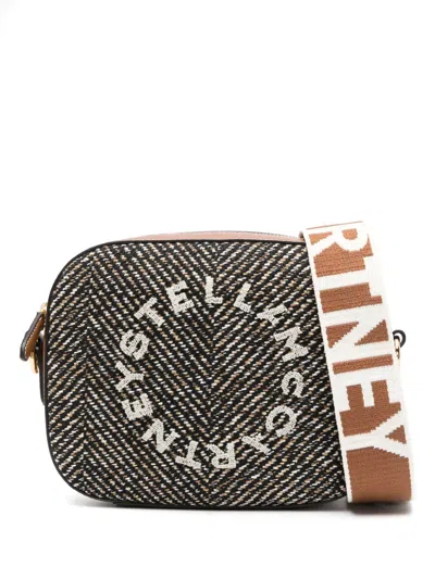 Stella Mccartney Logo-embroidered Herringbone Crossbody Bag In Brown
