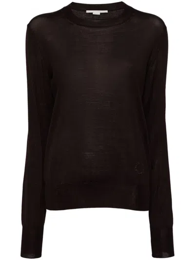 Stella Mccartney Logo-embroidered Knitted Top In 2100 Dark Brown