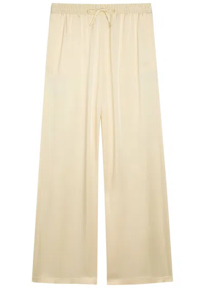 Stella Mccartney Logo-embroidered Satin Trousers In Neutral