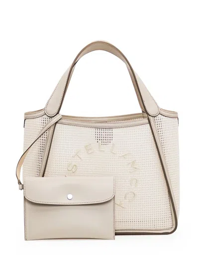 Stella Mccartney Logo Embroidered Top Handle Bag In Beige