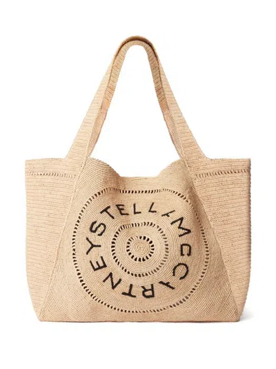 Stella Mccartney Logo Embroidered Top Handle Bag In Beige