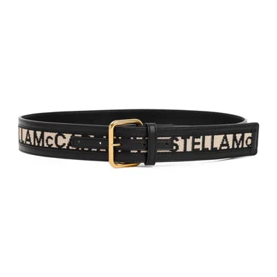 Stella Mccartney Logo Embroidered Two-toned Buckle Belt In Black
