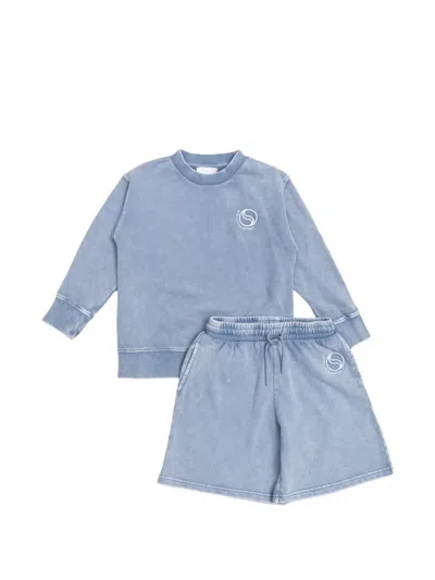 Stella Mccartney Logo Embroidery Short Set In Blue