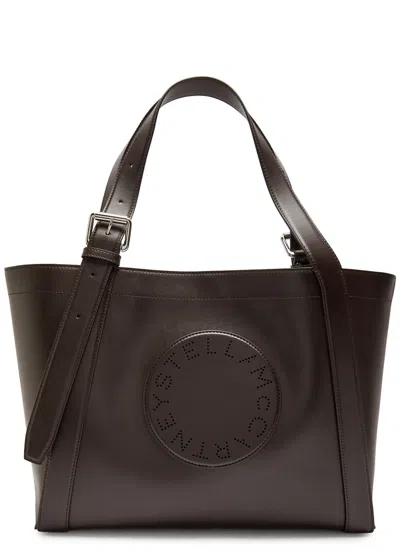 Stella Mccartney Logo Faux Leather Tote In Brown
