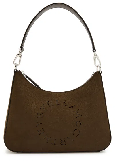 Stella Mccartney Logo Faux Nubuck Shoulder Bag In Brown