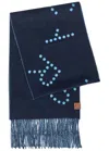 Stella Mccartney Logo Fringed Wool Scarf In Blue