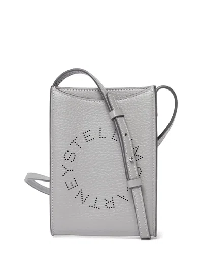 Stella Mccartney Logo Grained Crossbody Bag In Silver