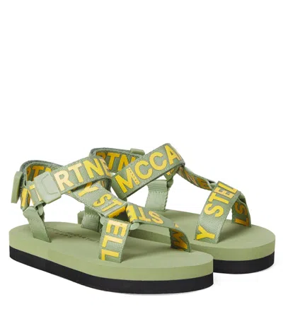 Stella Mccartney Kids' Logo Grosgrain Sandals In Green