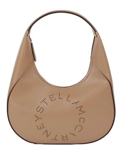 Stella Mccartney Logo Hobo Shoulder Bag Woman Shoulder Bag Beige Size - Polyurethane, Polyester