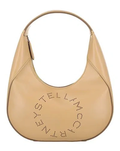 Stella Mccartney Logo Hobo Shoulder Bag Woman Shoulder Bag Beige Size - Polyurethane, Polyester