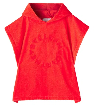 Stella Mccartney Kids' Logo Hooded Cotton Terry Towel In Red